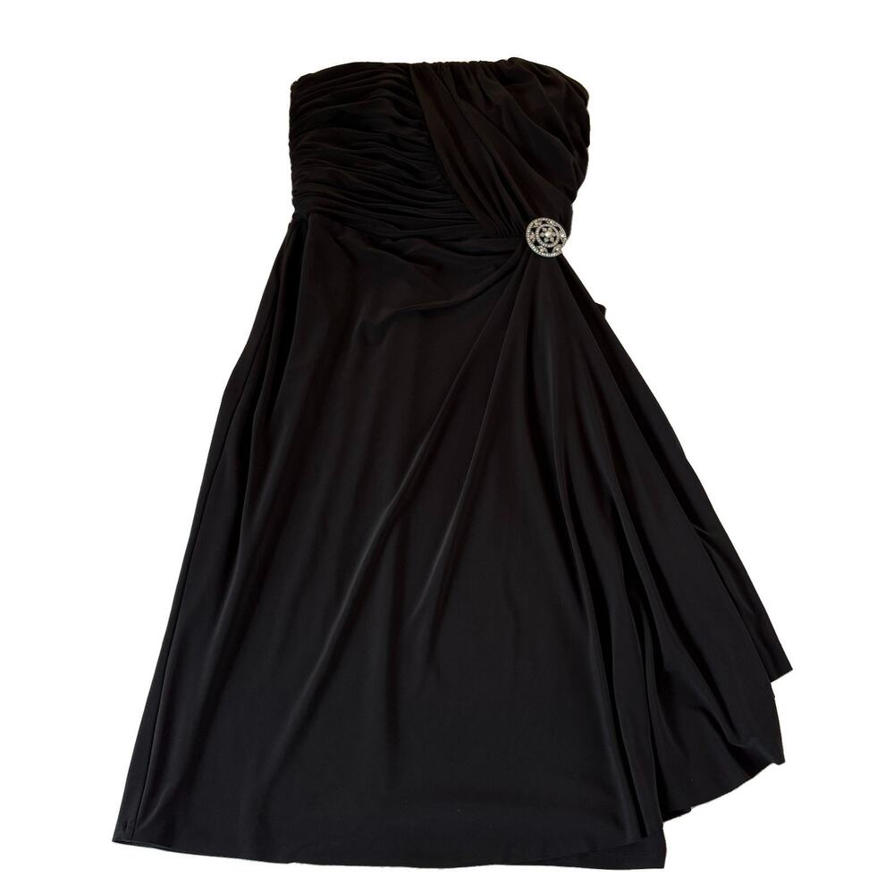 Lauren Ralph Lauren Black Strapless Ruched Cocktail Dress Crystal Brooch Size 6